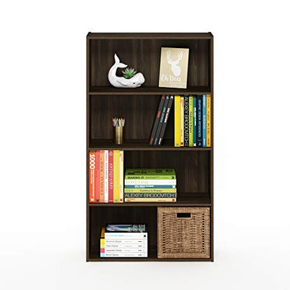 Furinno PASIR Book Shelf, 4-Tier Bookshelf, Bookcase with Open Shelf, 9.4 x 23.6 x 41.7, for Living Room, Bedroom, Home Office, Columbia Walnut - color: Columbia Walnut, size: 4-Tier