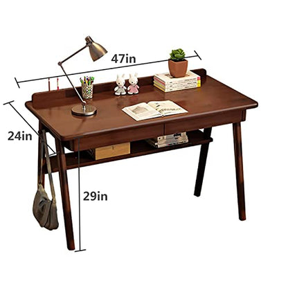 Ytaoka Solid Wood Writing Desk, 47" Mid-Century Modern Walnut Desk, Home Office Computer Desk with 2 Drawers and Storage Shelf, Laptop Desk, Study Table, Work Desk Station