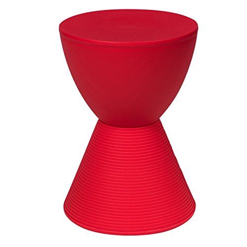 LeisureMod Red Hourglass Drum Side Table with Storage – Modern ABS Shell Accent End Table with Removable Lid for Indoor & Outdoor Use. - color: Red