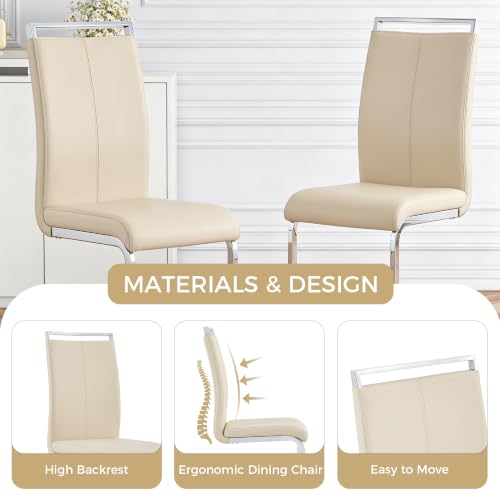 Baysitone Modern Dining Chairs Set of 4, Side & Kitchen Chairs with Silver Frame, Faux Leather Padded Seat High Back, for Dining, Kitchen & Living Room - Beige - color: Beige, size: Set of 4