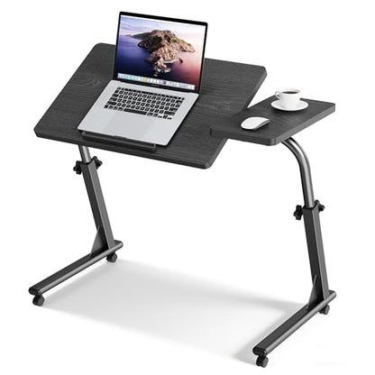 TV Tray Table, Mobile TV Dinner Trays for Eating on Couch, Folding Side Desk with Wheels, Tilt & Height Adjustable Snack Table Laptop Desk for Sofa Living Room Bedroom & Office (Black) - color: Black