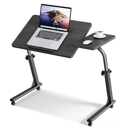 TV Tray Table, Mobile TV Dinner Trays for Eating on Couch, Folding Side Desk with Wheels, Tilt & Height Adjustable Snack Table Laptop Desk for Sofa Living Room Bedroom & Office (Black) - color: Black