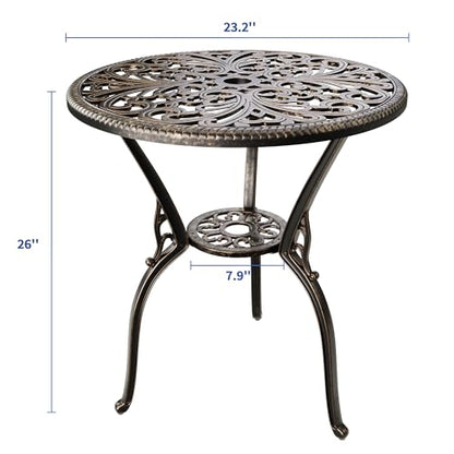 IDEALHOUSE Patio 23''Cast Aluminum Side Table with Umbrella Hole,Bronze | Outdoor Small Coffee Tables,Anti-Rust Bistro Table,Round End Table,Outdoor Furniture for Indoor,Patio,Garden,Porch,Balcony - size: 1.98'' Umbrella Hole