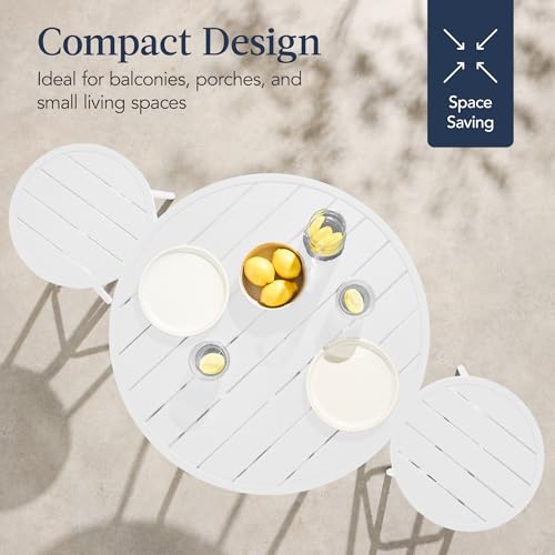 Best Choice Products 3-Piece Patio Dining Set, Bar Height, Outdoor Bistro Set, Outdoor Round Bar Table w/ 2 Bar Stools, Steel - White - color: White