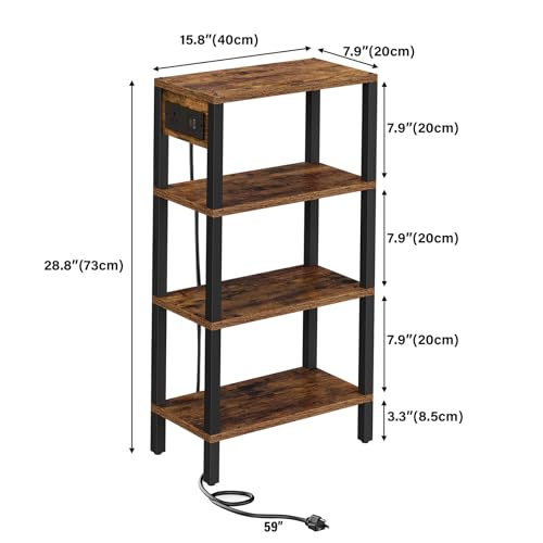 TUTOTAK Narrow Side Table Set of 2, Small End Table with Charging Station | 4-Tier Skinny Sofa Table, Slim Nightstand, Easy Assembly for Living Room, Bedroom, Brown TB01BB0802 - color: Brown, size: 4-tier