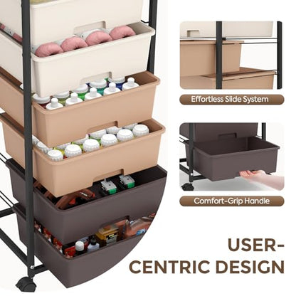 6 Drawer Rolling Storage Cart with Wooden Top and Wheels for Crafts,Brown | Easy Setup, Large Capacity, Sturdy Build, Lockable Mobility, For office, classroom and art studio supplies - color: Brown