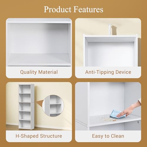 ZENY 5-Tier Shelf Bookcase, Freestanding Wood Storage Display Open Bookshelf for Home Office, White - color: White