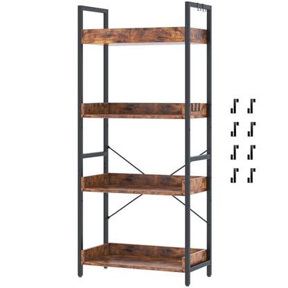 HCHQHS 4 Tier Bookshelf, Adjustable Industrial Bookcase, Vertical Tall Book Shelf, Wood and Black Metal Open Bookshelves for Home Office, Living Room, Bedroom - color: Rustic Brown, size: 4-Tier (24"W x 44"H)