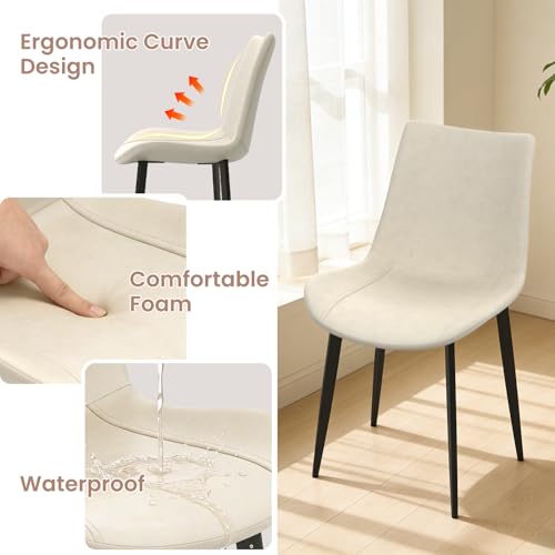 Extendable Dining Table Set for 6 to 8 People, 63" to 78.7" Modern Kitchen Table Set with 6 Leather Chairs, MDF Dining Room Table and Chairs with Removable Extension Leaf (Walnut Table+White Chairs) - color: 63'' - 78.7'' Walnut Table+6 Beige Chairs