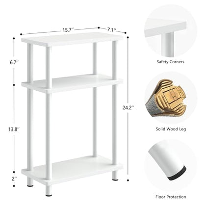 Apicizon Small Narrow Side Table, 3-Tier Skinny End Table with Storage Shelf, Slim Nightstand Bedside Table for Small Spaces, Living Room, Bderoom, White - color: White, style: Narrow Side Table