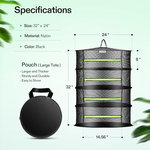 VIVOSUN 4-Layer Mesh Drying Rack Hanging Design with Green Zippers for Dehydrating, Indoor and Outdoor Pruning Shears Included - size: 4 Layer, style: 1 Pack