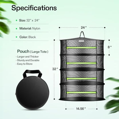 VIVOSUN 4-Layer Mesh Drying Rack Hanging Design with Green Zippers for Dehydrating, Indoor and Outdoor Pruning Shears Included - size: 4 Layer, style: 1 Pack