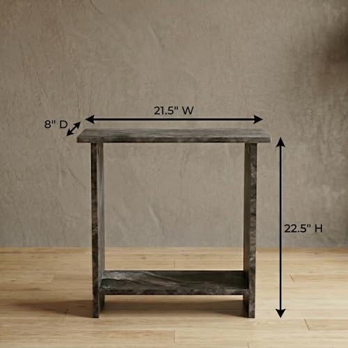 Narrow Side Table for Living Room, Slim End Table for Small Spaces Between Couch, Recliner or Armchair, 2 Tier Skinny Table with Open Shelf, Engineered Wood Sofa Beverage Thin Stand (Black Marble) - color: Black Marble