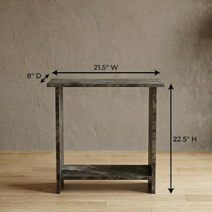 Narrow Side Table for Living Room, Slim End Table for Small Spaces Between Couch, Recliner or Armchair, 2 Tier Skinny Table with Open Shelf, Engineered Wood Sofa Beverage Thin Stand (Black Marble) - color: Black Marble
