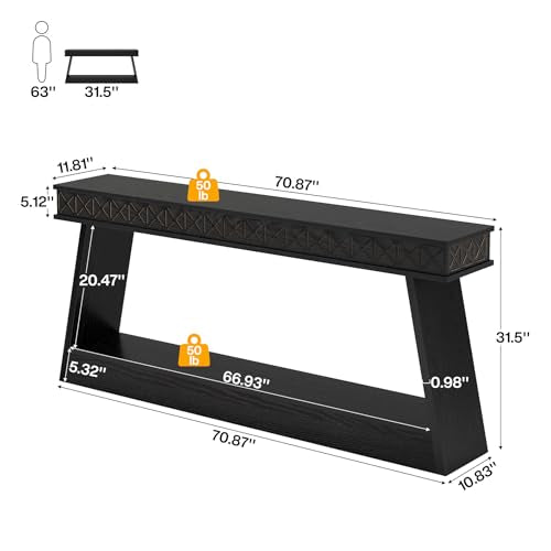 Tribesigns 70.9 Inch Long Console Table for Entryway, 2-Tier Farmhouse Entryway Table with Storage, Narrow Sofa Table Behind The Couch, Wood Accent Table for Hallway, Living Room, Foyer, Black - color: Black