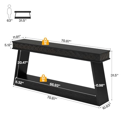 Tribesigns 70.9 Inch Long Console Table for Entryway, 2-Tier Farmhouse Entryway Table with Storage, Narrow Sofa Table Behind The Couch, Wood Accent Table for Hallway, Living Room, Foyer, Black - color: Black
