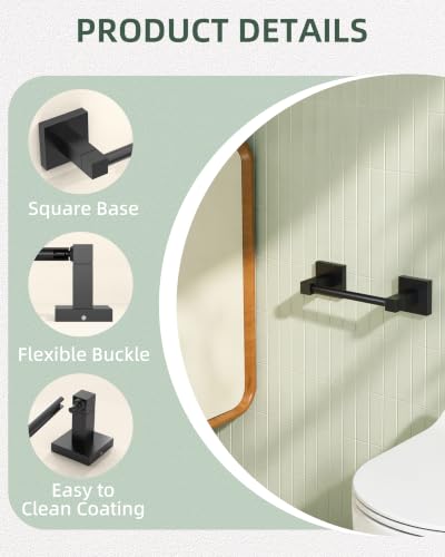 Ruacq Toilet Paper Holder Matte Black Double Post Pivoting Square Tissue Holders Roll Holder Hangers Toilet Paper Modern Wall Mounted, Commercial Bathroom Toilet Paper Roll Holder - color: Matte Black, size: Square