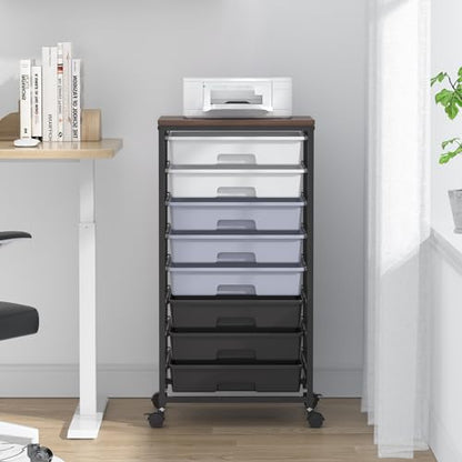 SYKIARIOL Rolling Cart with Drawers,Utility Cart With 8 Drawers and Wooden Tabletop for Living Room,Classroom,Bedroom,Bathroom,Dorm,Office,Dark Grey - color: Grey