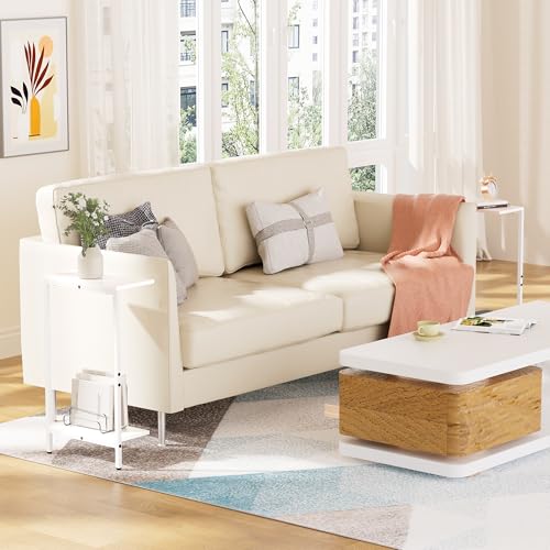Side Tables Set of 2, Sofa Table for Small Spaces, Narrow Side Table with 2-Tier Storage Shelf, Small End Tables for Living Rooms, Bedrooms, and Hallways(White)