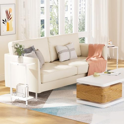 Side Tables Set of 2, Sofa Table for Small Spaces, Narrow Side Table with 2-Tier Storage Shelf, Small End Tables for Living Rooms, Bedrooms, and Hallways(White)
