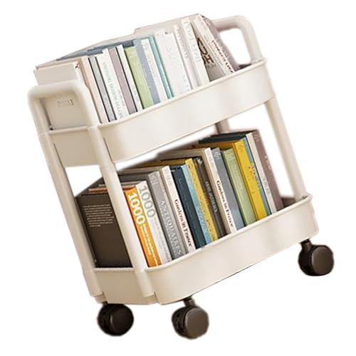 2 Tier Plastic Rolling Cart, Multi Function Cart with Lockable Casters with Hook, Stable and for Kitchen, Bathroom, Office, Living Room