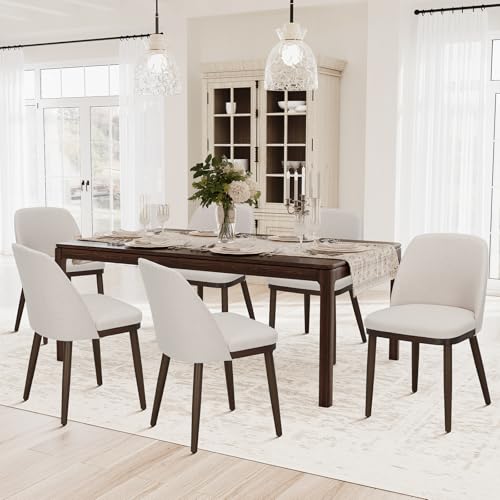 COLAMY Upholstered Dining Chairs Set of 6, Modern Kitchen Chairs with Back, Fabric Side Chair with Wood Legs for Dining Room Kitchen Restaurant, Beige - color: Beige, size: Set of 6
