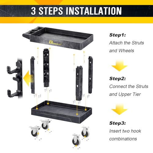 Heavy Duty Plastic Utility Cart 850Lbs, 34" x 17" Rolling Work Cart with Wheels - 2 Tier Service Cart for Warehouse/Garage/Garden - Upgraded 2 Side Tube Hooks, 360° Swivel Lockable Wheels