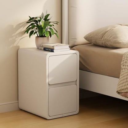 AQIMUELE Narrow Nightstand - Narrow Bedside Table with Drawers, Wood Small Nightstand with Leather Surface for Bedroom, White - 11.8" W - color: White (2 Drawers), size: 11.8"W