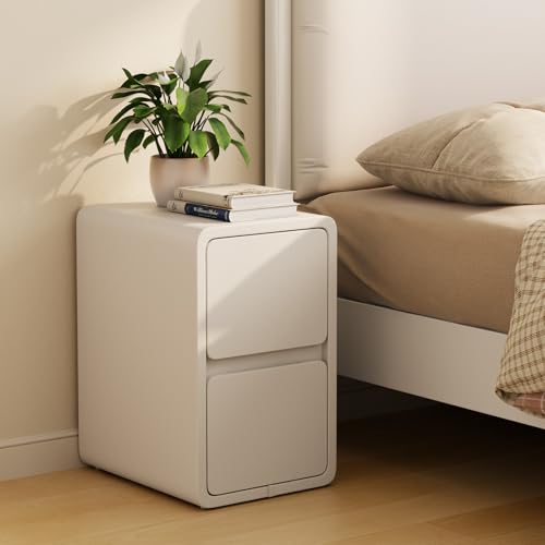 AQIMUELE Narrow Nightstand - Narrow Bedside Table with Drawers, Wood Small Nightstand with Leather Surface for Bedroom, White - 11.8" W - color: White (2 Drawers), size: 11.8"W