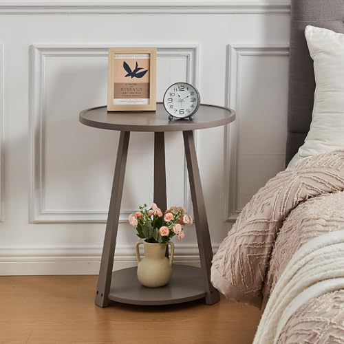 Uniclinens Wood Round End Table - Small Round Side Table with Lower Shelf for Living Room Sofa Couch, Bedroom Wooden Nightstand, Gray - color: Grey, style: Style 7