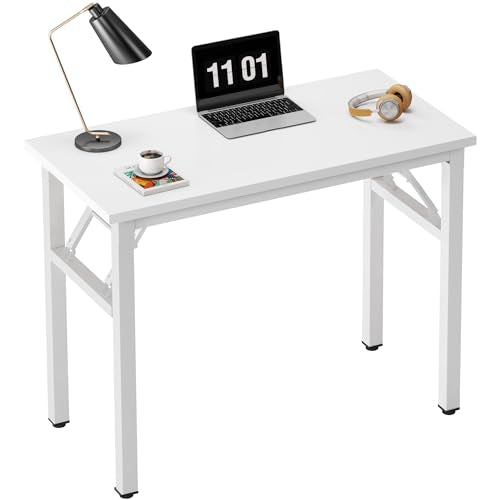 Need 31.5 Inch Folding Computer Desk for Small Spaces, White Study Foldable Writing Table for Home Office, Bedroom, Dorm Room & Student, No Assembly - color: White, size: 31.5 inches