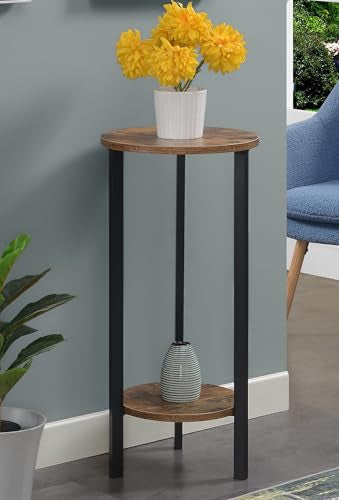 Convenience Concepts Graystone 2 Tier Tall Plant Stand 31" - Industrial Stand for Plants, Vases, and Antiques, Urban Modern Design for the Living Room, Hallway, Entryway, Barnwood/Black - color: Barnwood/Black