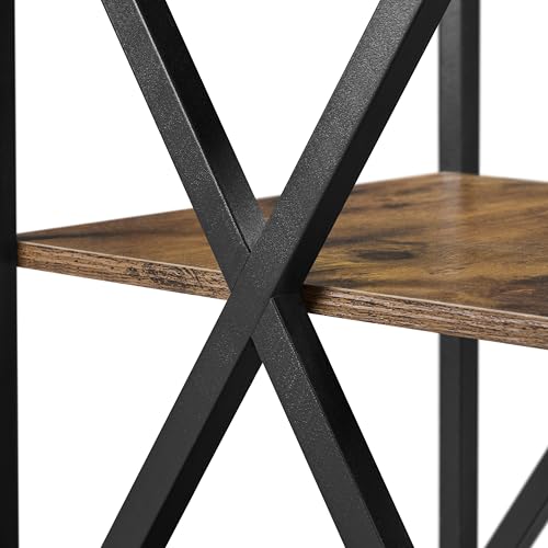 Yaheetech Rustic Brown Industrial End Table, 3-Tier X-Frame for Living Room | Wood-Grain Particle Board on Metal X-Frame, Top Holds 22 lb, 2 Open Storage Shelves for Baskets, 16-Inch Sofa-Side Fit - color: Rustic Brown