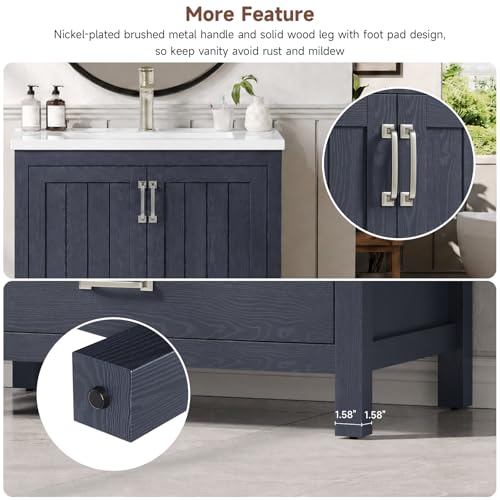 ONBRILL 30'' Bathroom Vanity with Single Sink Combo, Freestanding Bathroom Vanities with Resin Sink & Door Shelf, Farmhouse Storage Cabinet with 2 Soft Closing Door & Drawer (Blue) - color: Blue