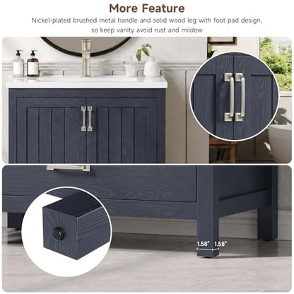 ONBRILL 30'' Bathroom Vanity with Single Sink Combo, Freestanding Bathroom Vanities with Resin Sink & Door Shelf, Farmhouse Storage Cabinet with 2 Soft Closing Door & Drawer (Blue) - color: Blue