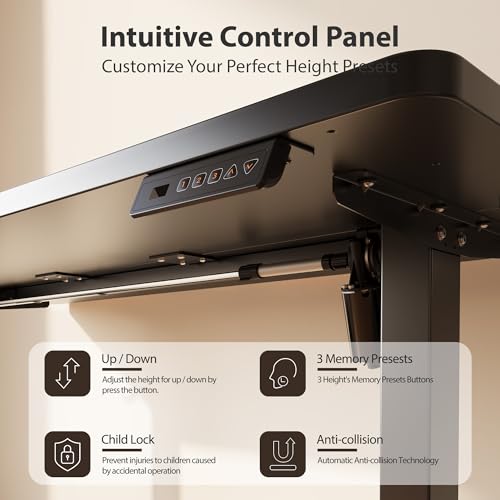 Cubiker Standing Desk, 63x28 Inches Sit Stand Home Office Desk, Electric Stand up Desk, Adjustable Desk with Splice Board, Black Frame/Black Top - color: Black, size: 63x28