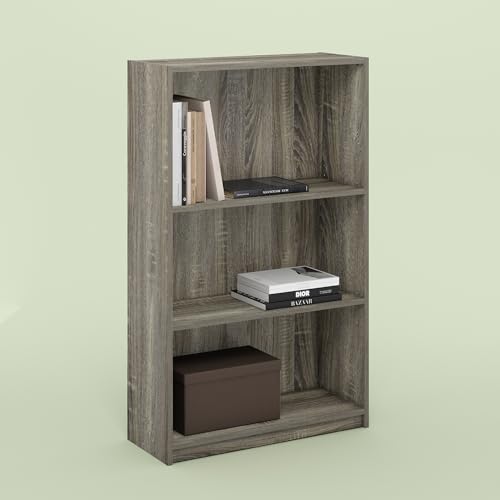 Frei Bookcases, Bookshelf, 40 Inch Tall 3 Tier Display Bookcase, with Adjustable Shelves, for Home Office, Living Room, Olive Oak - color: Olive Oak, size: 9.5 (D) x 24.5 (W) x 40.3 (H) inches