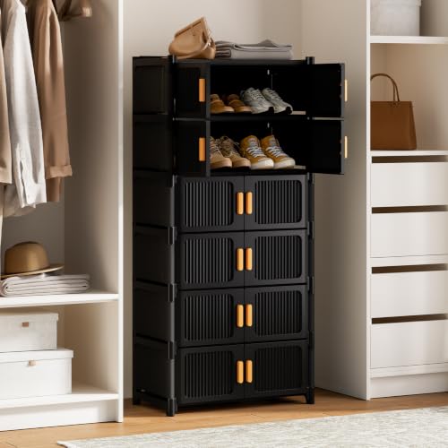 7-Tier Shoe Cabinet, 28-Pair Storage for Entryway | Adjustable Shelves, Waterproof PP, Easy To Clean - size: 7-Tier