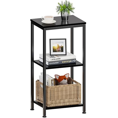 3 -Tier End Table, Tall Nightstand for Small Spaces, Tall Side Table with Storage Shelves, Telephone Table, Small Entry Table for Living Room, Bedroom, Sofa Couch, Hallway, Office, Black - color: Black, style: Ordinary
