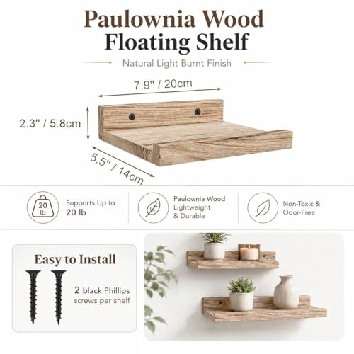 Z metnal Mini Floating Shelves, Small Natural Wooden Display Wall Shelf for Bedroom Living Room Entryway, Light Brown, 8 inch - color: Light Brown, size: 8 Inch