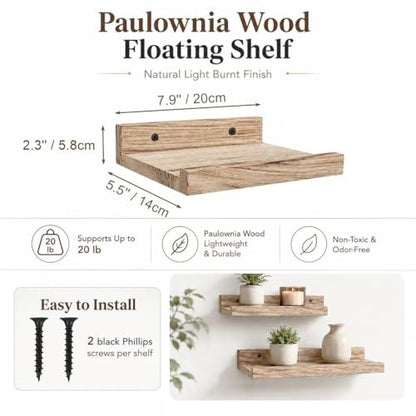 Z metnal Mini Floating Shelves, Small Natural Wooden Display Wall Shelf for Bedroom Living Room Entryway, Light Brown, 8 inch - color: Light Brown, size: 8 Inch