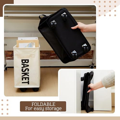 AceOrbit Under Desk Rolling Storage Basket with Wheels; Foldable Space-Saving Organizer for Books, Files & Office Supplies, 21l Lightweight Desk Storage for Home, Dorm & Office