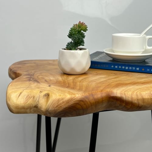 Rustic Solid Wood Live Edge Style End Table, Natural Wood Side Table with Hairpin Legs, Small Irregular Side Table for Living Room, Bedroom, Farmhouse Decor, 16" L x 12" W x 17" H - size: 16" L x 12" W x 17" H