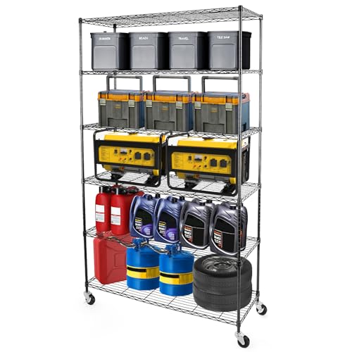 WDT 6 Tier Shelf Shelving Unit with Wheels,Adjustable Metal Shelves for Storage, NSF Black Wire Shelving Rack, 2100Lbs Capacity Heavy Duty Shelving Storage Shelves for Kitchen Garage,47" Dx17 Wx80 H - size: 6Tier 47"W x 17"D x 80"H