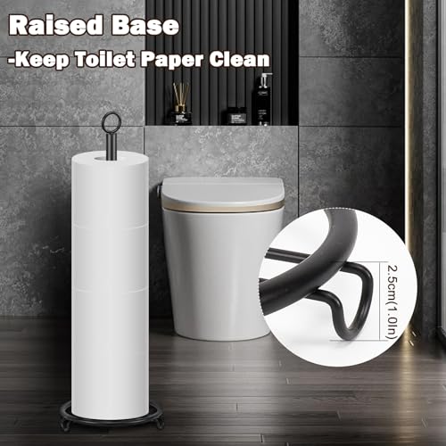 Bath Toilet Paper Holder, Metal Toilet Tissue Roll Organizer Storage, Tissue Paper Holder Stand for Bathroom/Kitchen Countertop, 21" H (Matte Black) - color: Matte Black