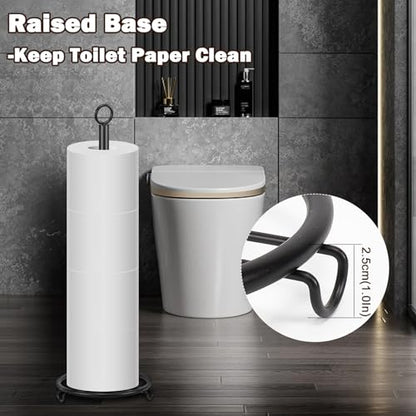 Bath Toilet Paper Holder, Metal Toilet Tissue Roll Organizer Storage, Tissue Paper Holder Stand for Bathroom/Kitchen Countertop, 21" H (Matte Black) - color: Matte Black
