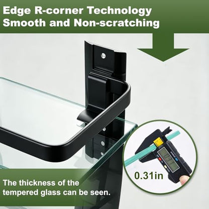 Bathroom Glass Shelf 15.7" Black Wall-Mounted, Floating Metal Storage Rack | 2 Pack Aluminum Tempered Glass 0.3in Extra Thick Rectangular，Space-Saving Design - color: Black 2 Pack
