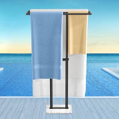 LSK 40” Standing Towel Rack, 3 Tier Towel Stand with Marble Base, Black | Stainless Steel Freestanding Towel Racks for Bathroom, Towel Holder Stand for Hanging Multiple Sizes Towels