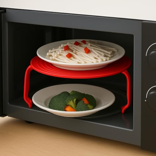 Microwave Multipurpose 4 in 1 Tray Stand Rack Splatter Guard Carry Tray Stacking Shelf (1, Red) - color: Red