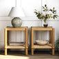 Nathan James River Modern Coastal Side Table with Solid Wood Legs and Seagrass Storage Shelf, Light Brown Set of 2 - color: Light Brown/Seagrass, size: Set of 2